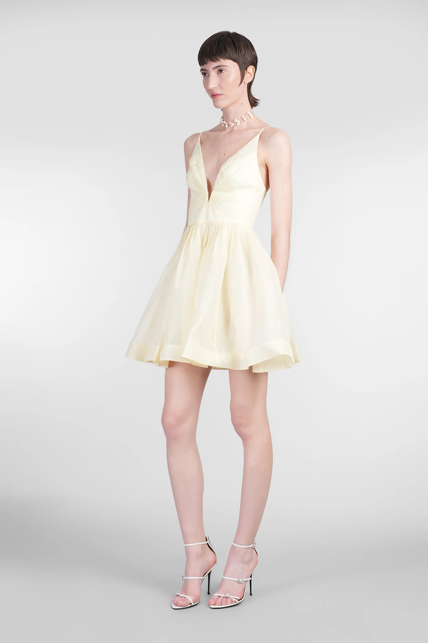 Mini dress in yellow linen - Image 4