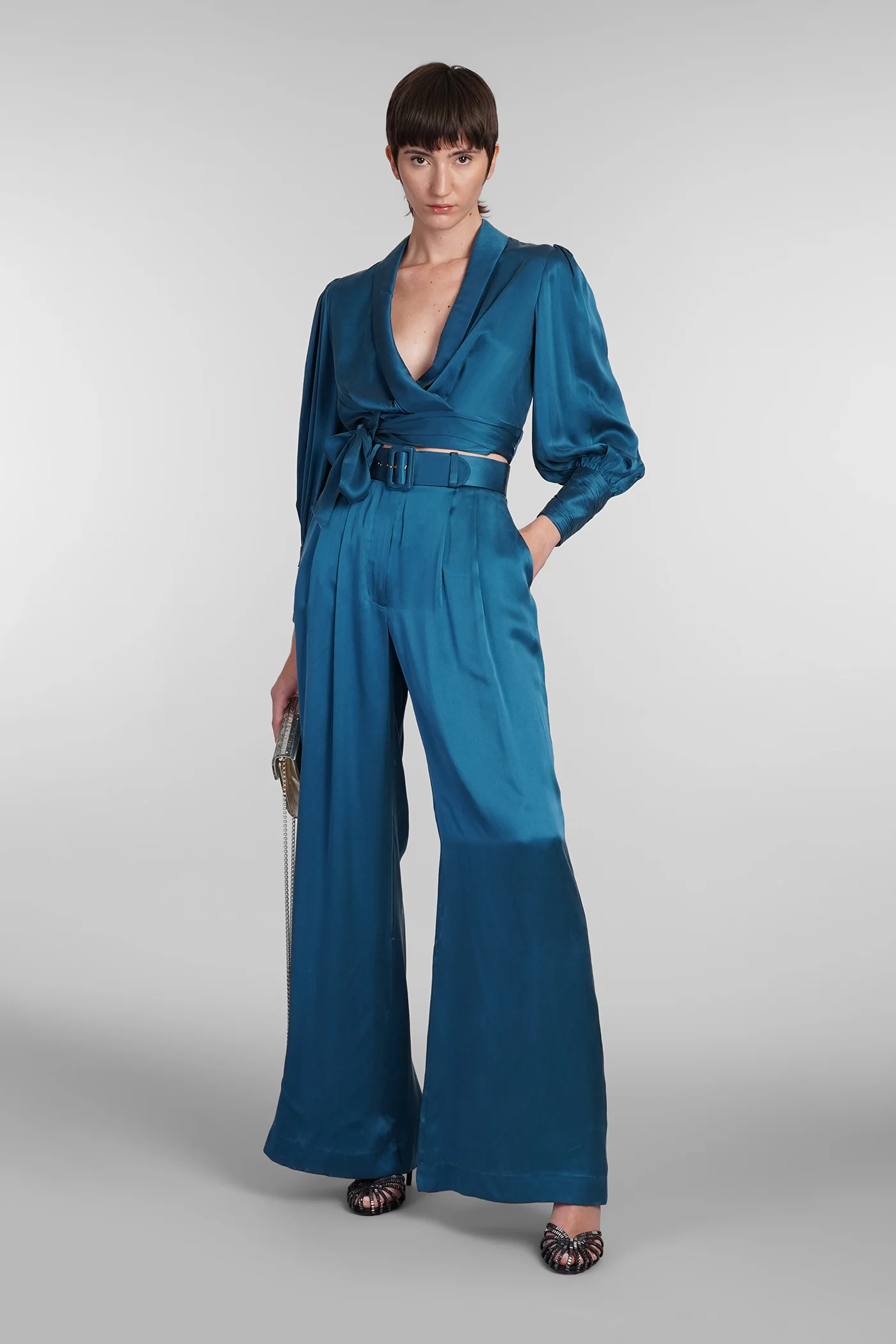 Pants in blue silk - Image 2