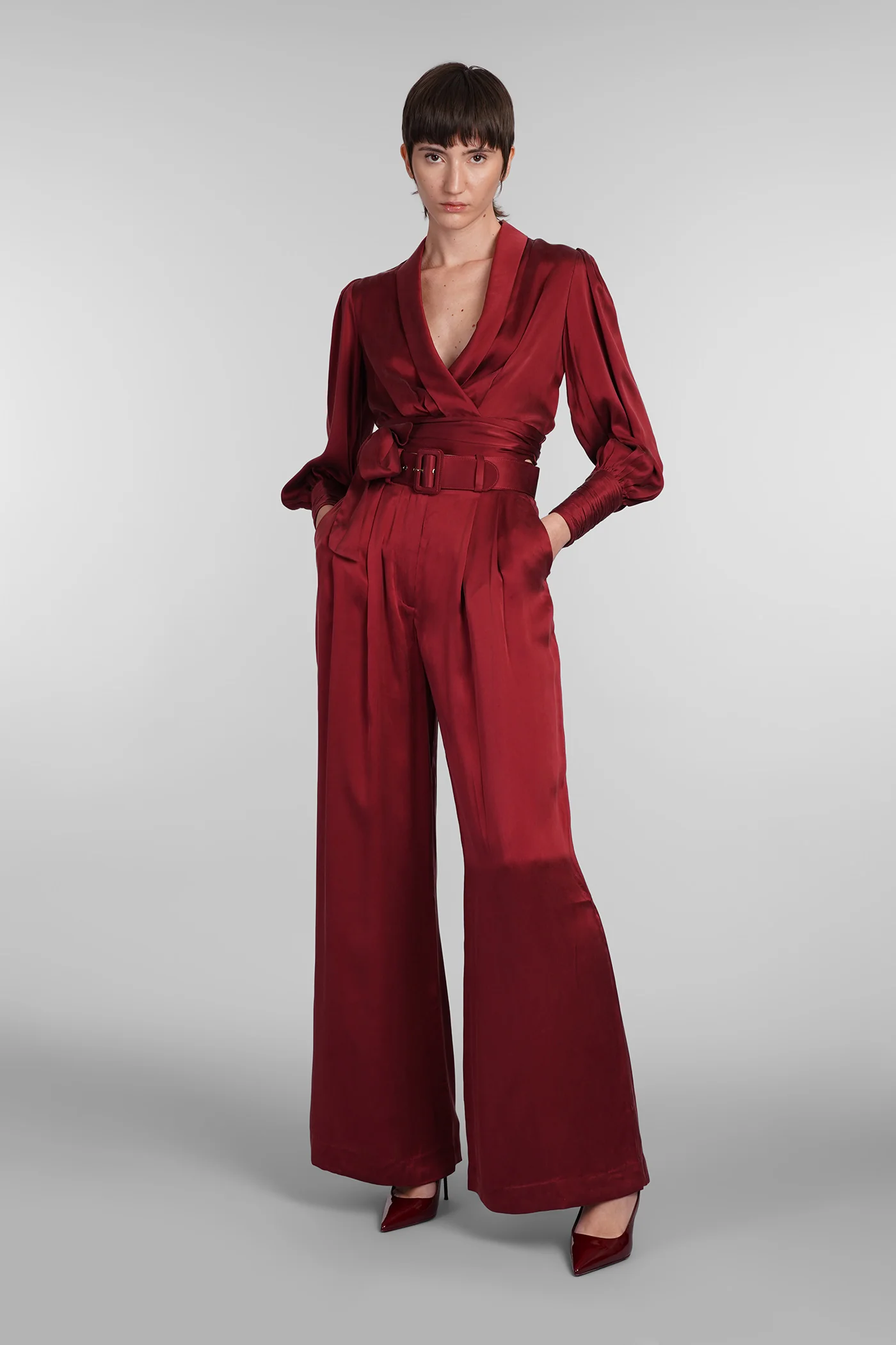 Pants in bordeaux silk - Image 2