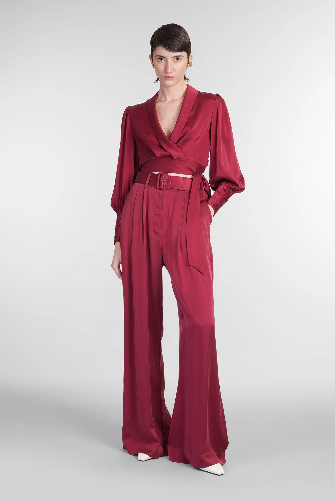 Pants in bordeaux silk - Image 2