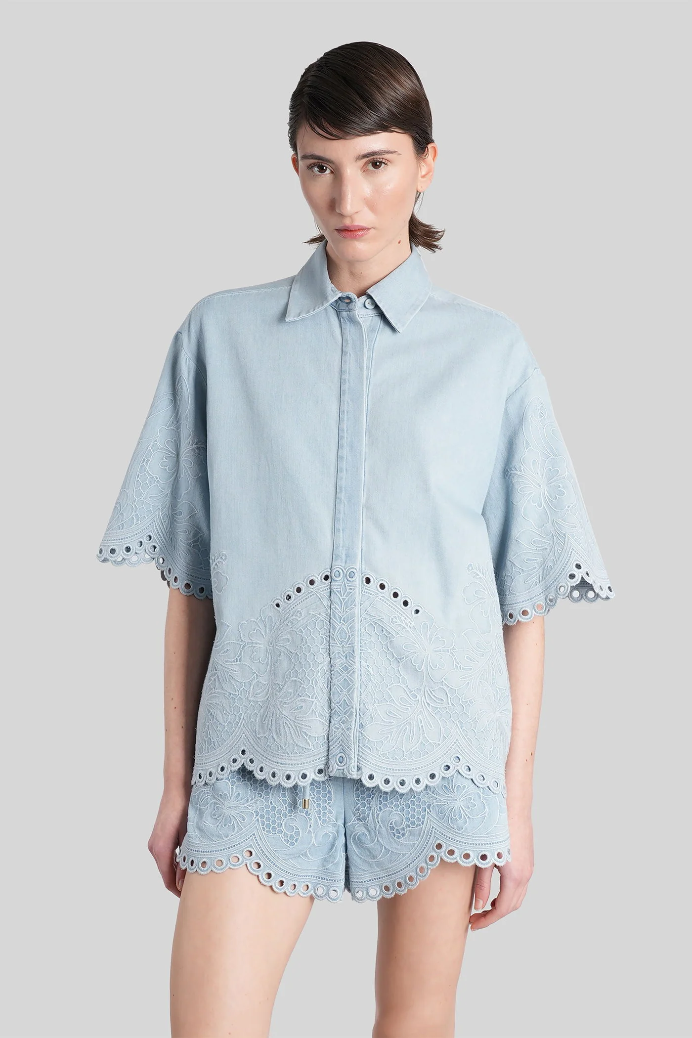 Shirt in cyan cotton