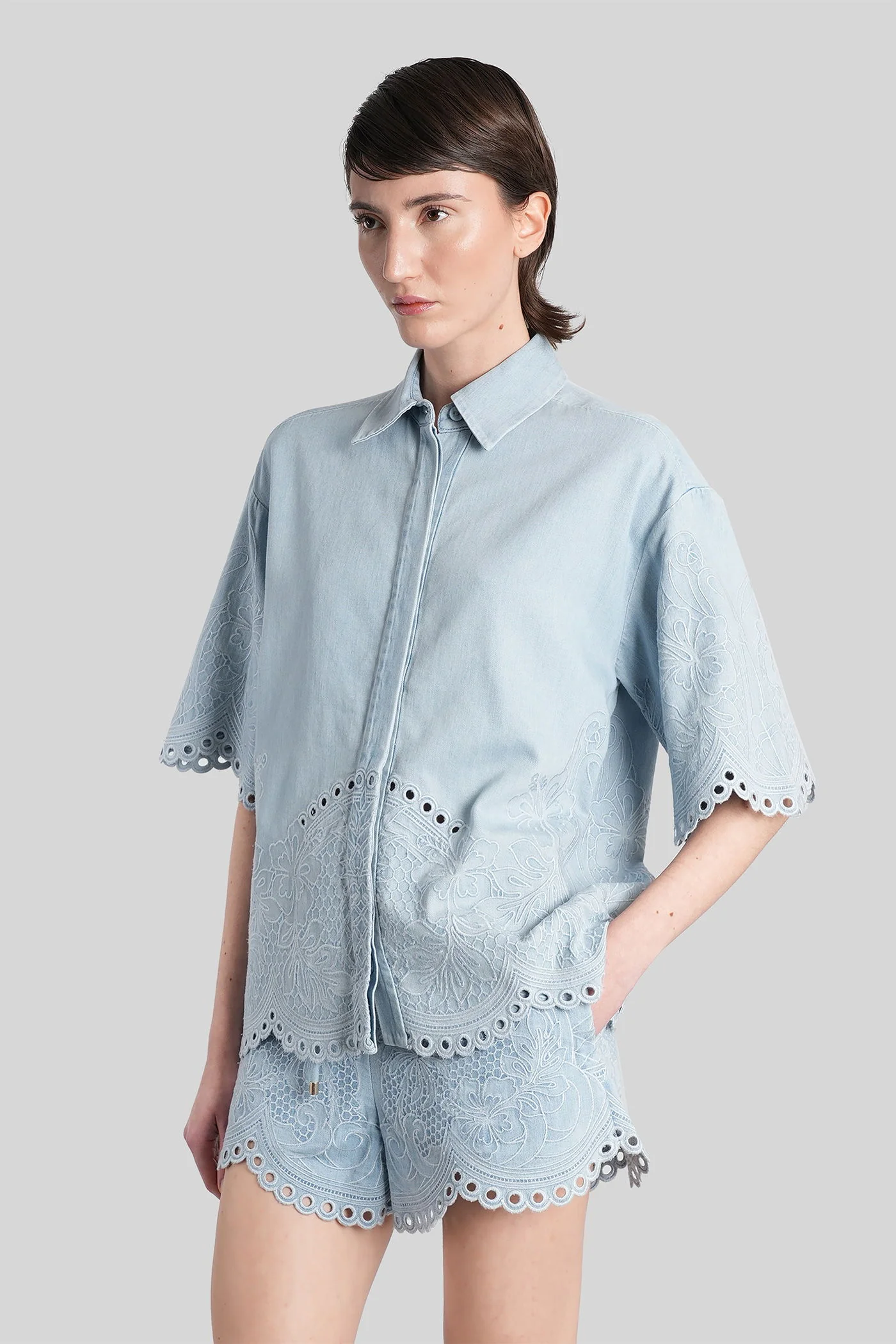 Shirt in cyan cotton - Image 4